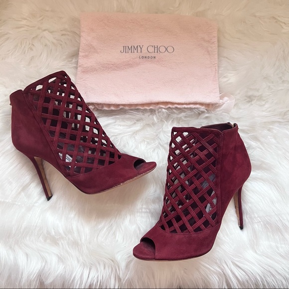 *SOLD* JIMMY CHOO Logo Dane Open Toe Caged Suede Booties - Picture 4 of 12